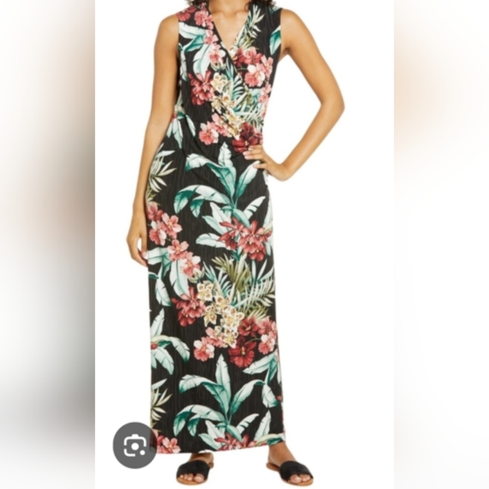 Tommy Bahama Oceanic Orchid  Floral Sleeveless Maxi Dress Sz S Black, Red. NWOT